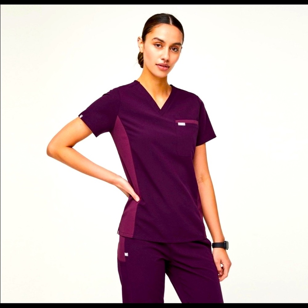 Figs Deep Purple Catarina Scrub Top NWT
